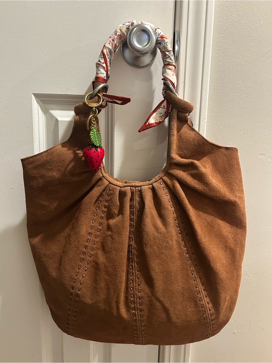 Free People Handbags - Free People Skadi Suede Scrunch
Tote Hobo Shoulder Bag-Strawberry Charm & Scarf